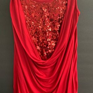 NY&Co Red Sequin Drape Front Dressy Top
